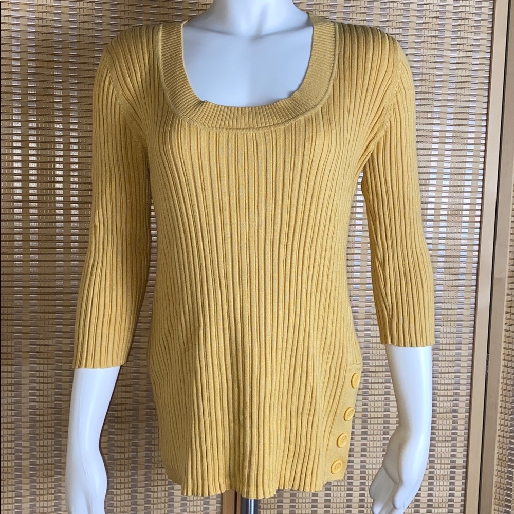 UnitedStates Sweater Company Yellow Ribbed 3:4 Sleeve Sweater Size PXL